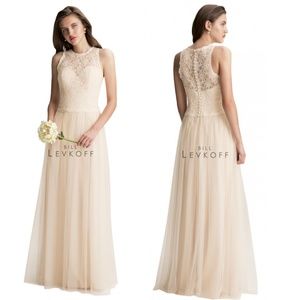 NWT Bill Levkoff Lace Champagne Long Dress